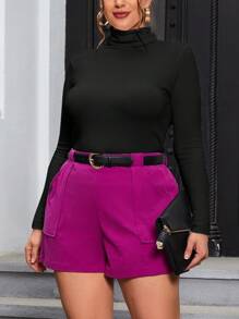 SHEIN Privé 大碼素色雙口袋短褲不附腰帶 - 玫紅色 - 查看 6