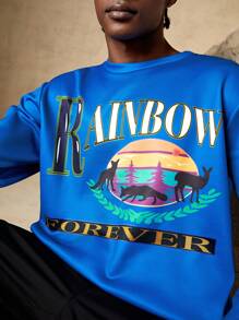 In My Nature Men Letter Graphic Outdoor Pullover - Blue - View 4