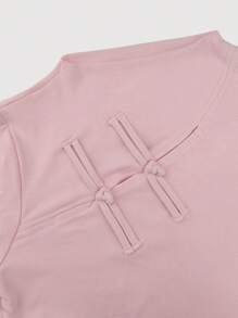 GENKIRA Solid Cut Out Tee Fall Cloth For Women - Pink - View 4