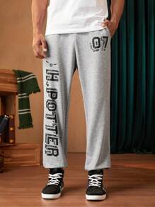 HARRY POTTER X SHEIN Men Letter Graphic Drawstring Waist Sweatpants - Light Grey - View 1