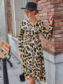 GENKIRA Allover Print Knot Side Wrap Dress Fall Cloth For Women - Multicolor - View 3