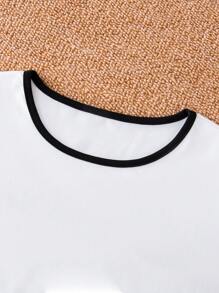 SHEIN Tween Boy Letter Graphic Ombre Contrast Trim Tee & Drawstring Waist Shorts - Black - View 6