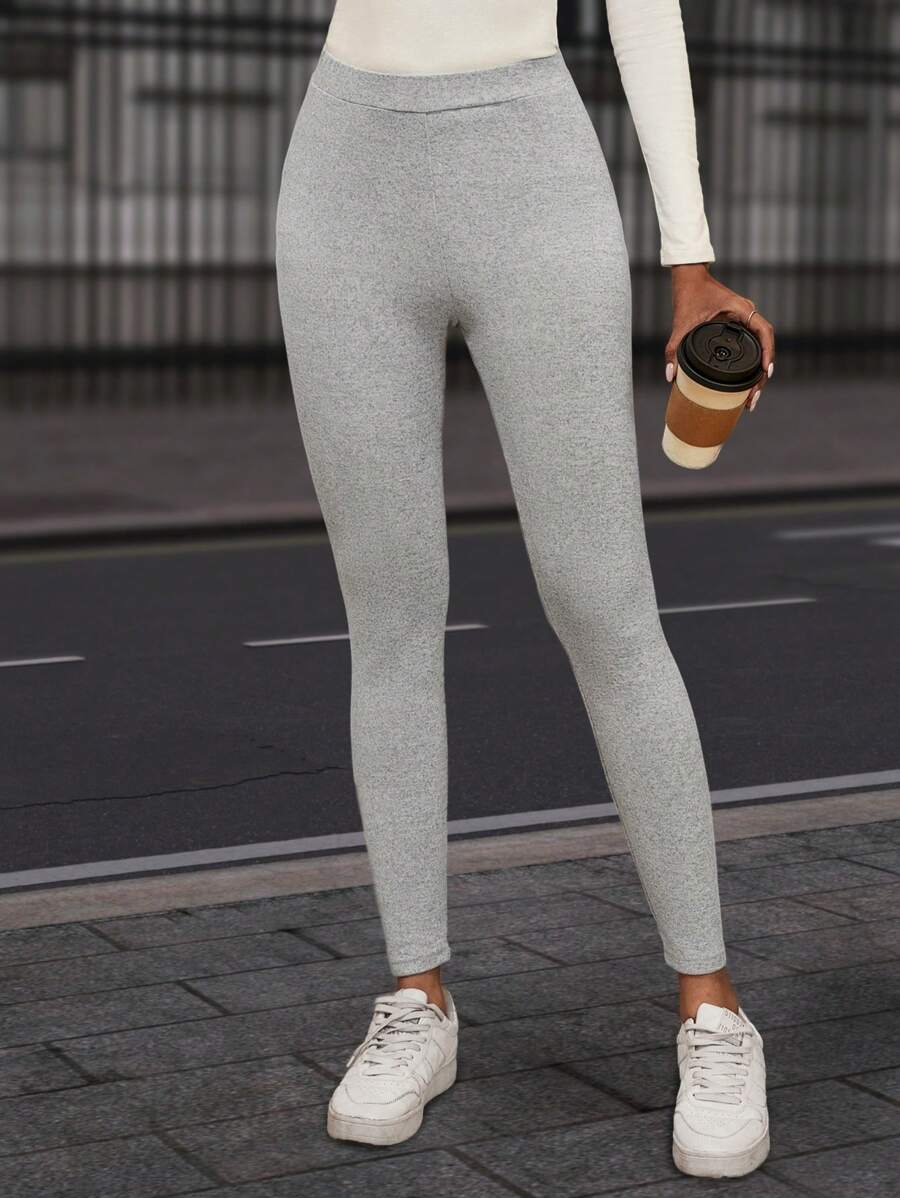 SHEIN LUNE Vẽ Đàn hồi Cao eo Cơ bản Thường xuyên Xà cạp , Giải trí - Xám - Xem 1