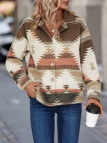 EMERY ROSE Geo Print Button Front Jacket - Multicolor - View 6