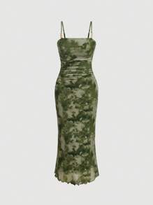 SHEIN MOD Váy Cami nhuộm không có áo len - xanh quân đội - Xem 1