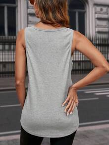 SHEIN LUNE Solid Pocket Patched Tank Top - Light Grey - View 2