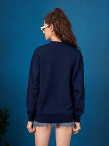SHEIN X The Smurfs 中性款1件聖誕圖案下墜肩毛衣 - 寶藍色 - 查看 2