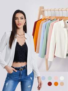 BizChic Women's Lightweight Open Front Blazer Jacket, Basic Top For Urban Commuting, Minimalist & Fashionable Business Casual Outerwear For Office Wear In Fall/Winter - White - View 1