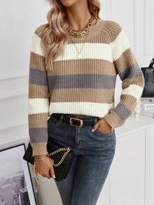 SHEIN Frenchy Color Block Raglan Sleeve Sweater - Multicolor - View 6