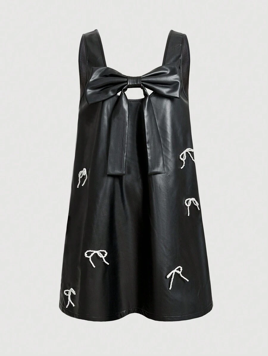 SHEIN MOD Bow Front PU Leather Dress - Black - View 1