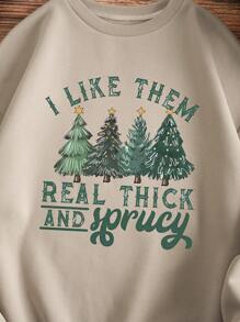 INAWLY Sudadera térmica con estampado de árbol de Navidad y eslogan, sudadera de otoño - Albaricoque - Ver 3