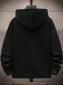 男士拉鏈開襟抽繩連帽衫和運動褲不帶T恤 - 黑色 - 查看 2