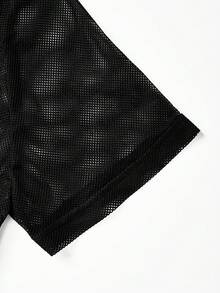 Niñas de malla Camiseta & con estampado de letra Top de tirantes - Negro - Ver 3