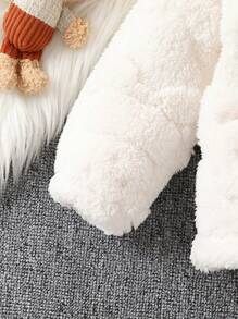 Baby Girl Bear Embroidery Dual Pocket Teddy Jacket & Pants - Beige - View 5