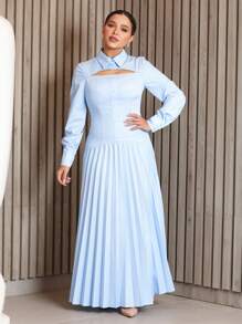 Modelyn Cutout Front Pleated Hem Shirt Dress