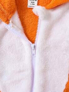 女孩嬰兒卡通刺繡3D耳朵設計連帽連身褲&3D耳朵設計連帽連身褲 - 橘色 - 查看 3