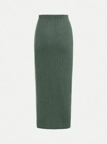 青少年女孩素色T恤和高衩半身裙 - 綠色 - 查看 9