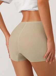 Women's Seamless High Stretch Khaki Short Underwear Shapewear Bottoms Casual Comfy Leggings - Khaki - View 3