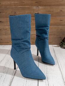 Wide Calf Western Cowboy Blue Boots - Blue - View 5