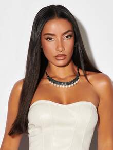 SHEIN BAE 1件个性化仿珍珠流苏项链 - 槍黑色 - 查看 2