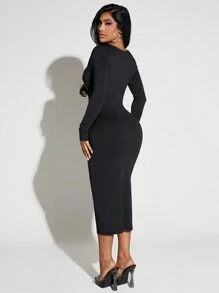 SHEIN SXY Lá thư & In Eagle Váy bodycon - màu đen - Xem 2