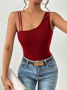 Firerie 素色不對稱領條紋針織上衣 - 玫瑰紅 - 查看 4