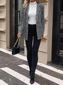 SHEIN Clasi Allover Print Double Breasted Blazer