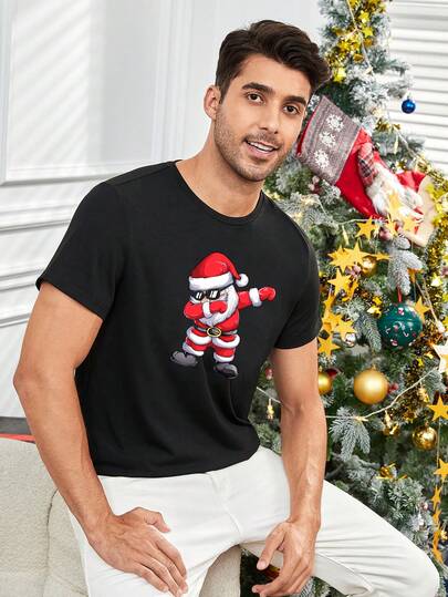 GENTILAND Men Christmas Santa Claus Print Tee