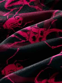 ROMWE MEN Academia 男士滿版圖案前紐扣襯衫 - 黑色 - 查看 5