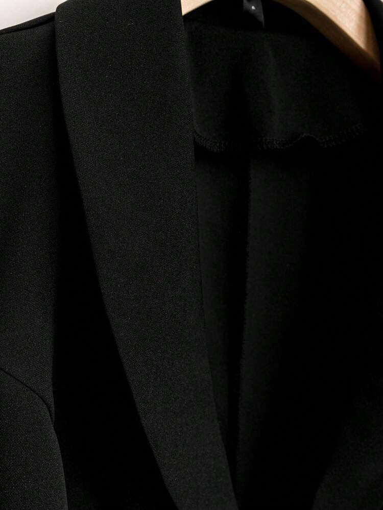 Celure Talla grande Blazer de cuello esmoquin con corchete - Negro - Ver 3