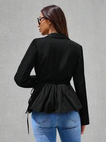 Aveloria Lapel Neck Knot Side Wrap Peplum Blazer Fall Cloth For Women - Black - View 2