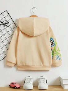 SHEIN 小男孩卡通字母图案卫衣 - 卡其色 - 查看 2