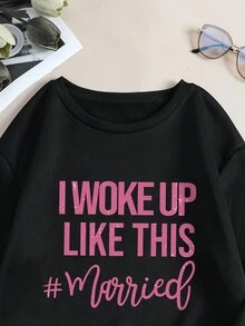 SHEIN Unity 標語圖案加絨內裏運動衫 - 黑色 - 查看 4