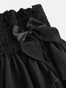 SHEIN Girlism 女大童紙袋腰前蝴蝶結多層下擺半身裙 - 黑色 - 查看 4