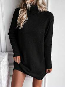 EMERY ROSE 高領蝙蝠袖毛衣洋裝不附腰帶 - 黑色 - 查看 6