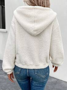 SHEIN LUNE Drop Shoulder Hooded Teddy Coat - White - View 2