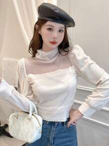 DAZY Top de cuello alto de malla unicolor - Albaricoque - Ver 5