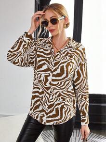 SHEIN Clasi 斑馬條紋前紐扣襯衫 - 彩色 - 查看 5