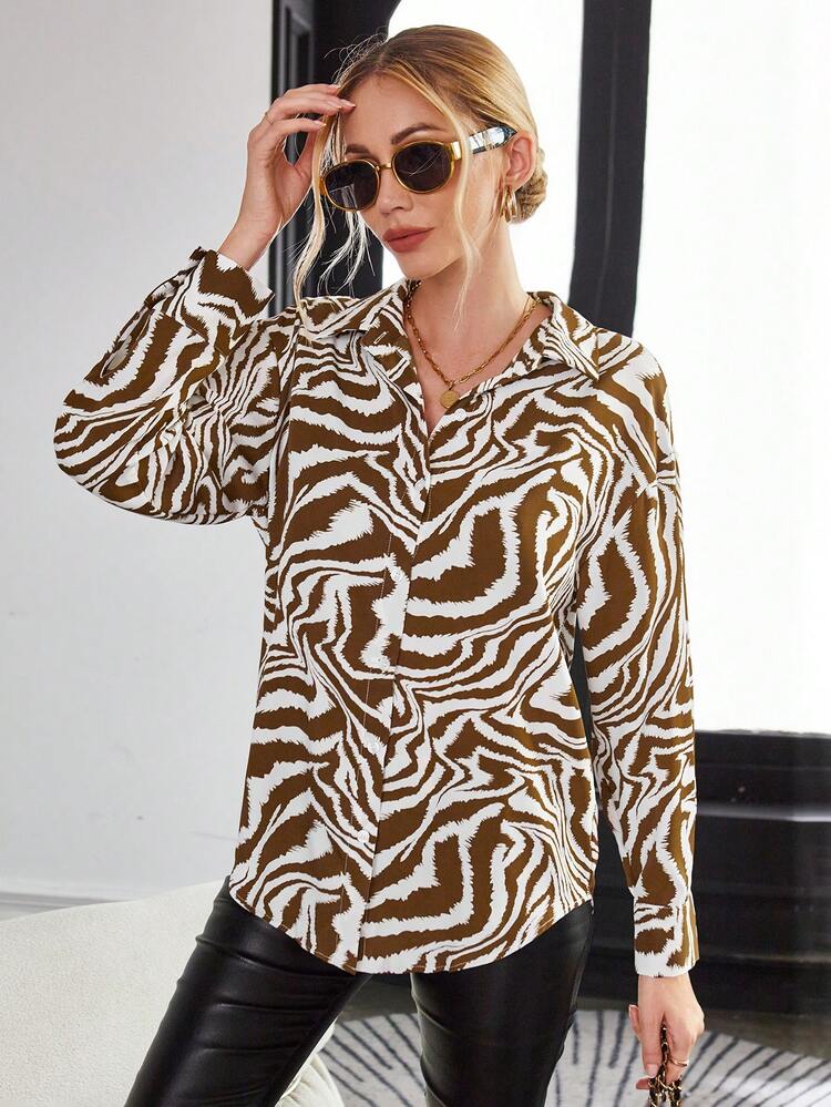 SHEIN Clasi 斑馬條紋前紐扣襯衫 - 彩色 - 查看 5