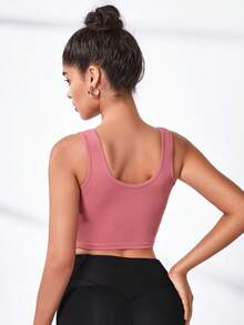 素色短款運動背心 - 酒紅色 - 查看 2