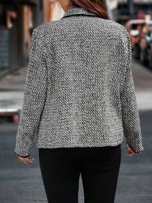 SHEIN Clasi 大碼青果領雙排釦花呢外套 - 黑與白 - 查看 2