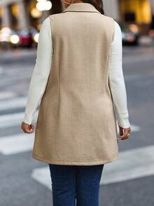 Calvaya 大碼雙排釦馬甲西裝外套 - 卡其色 - 查看 2