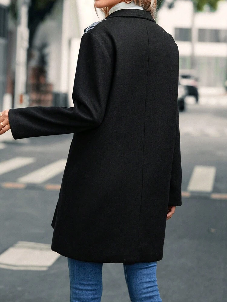 Plaid Panel Slant Pocket Overcoat