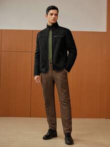 Manfinity NiteLyfe Men Casual Solid Color Stand Collar Thermal Lined Zip Up Jacket, Autumn/Winter - Black - View 3