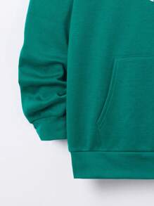 SHEIN 青少年女孩字母圖案袋鼠口袋落肩袖連帽衫 - 綠色 - 查看 5