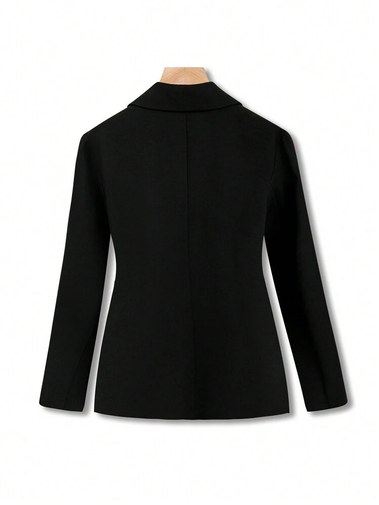 Celure Talla grande Blazer de cuello esmoquin con corchete - Negro - Ver 2