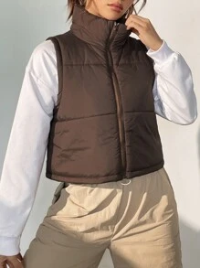SHEIN EZwear Abrigo chaleco acolchado con cremallera sin manga