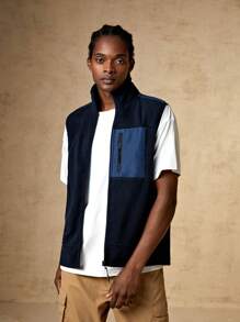 In My Nature Men Zip Up Vest Coat - Navy Blue - View 8