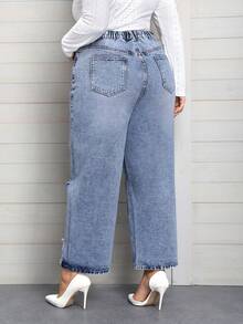 SHEIN Privé Hơn Cao eo Quần jean ống rộng rách - Màu xanh lam - Xem 2