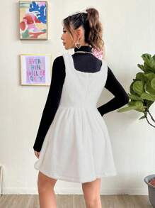 SHEIN MOD Appliques Detail Overall Dress Without Tee - White - View 2